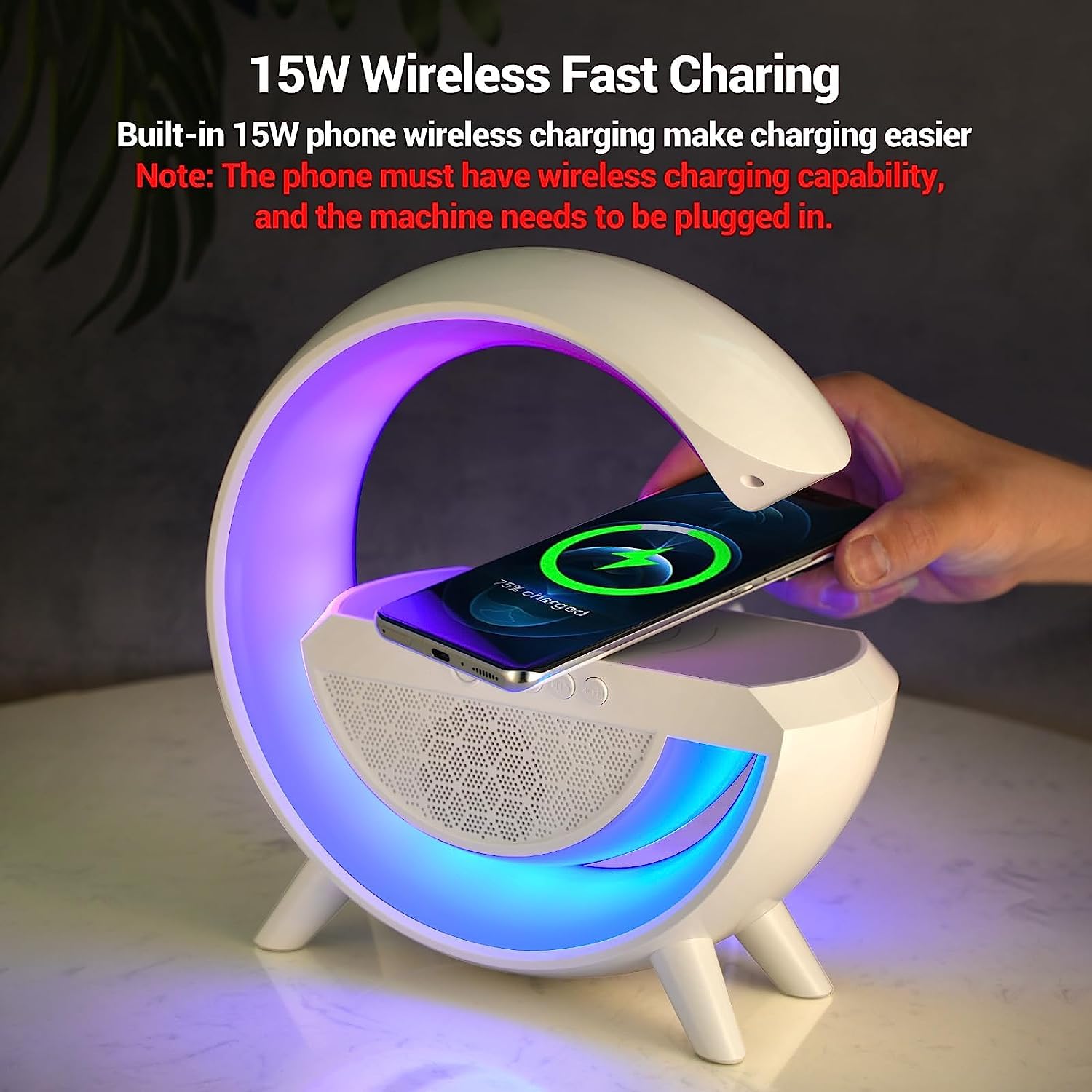 3-in-1 LED Night Lamp with BT Speaker & Wireless Charging