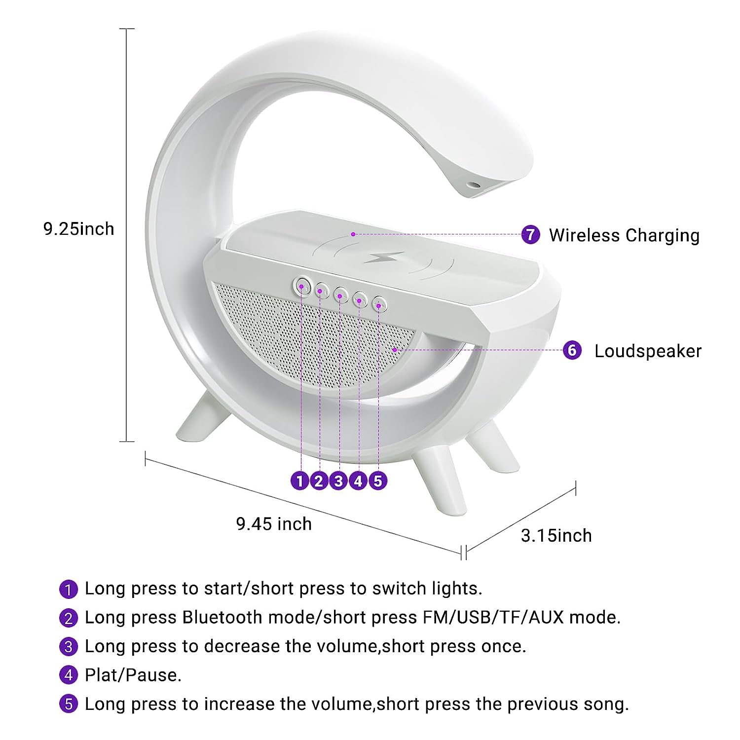 3-in-1 LED Night Lamp with BT Speaker & Wireless Charging